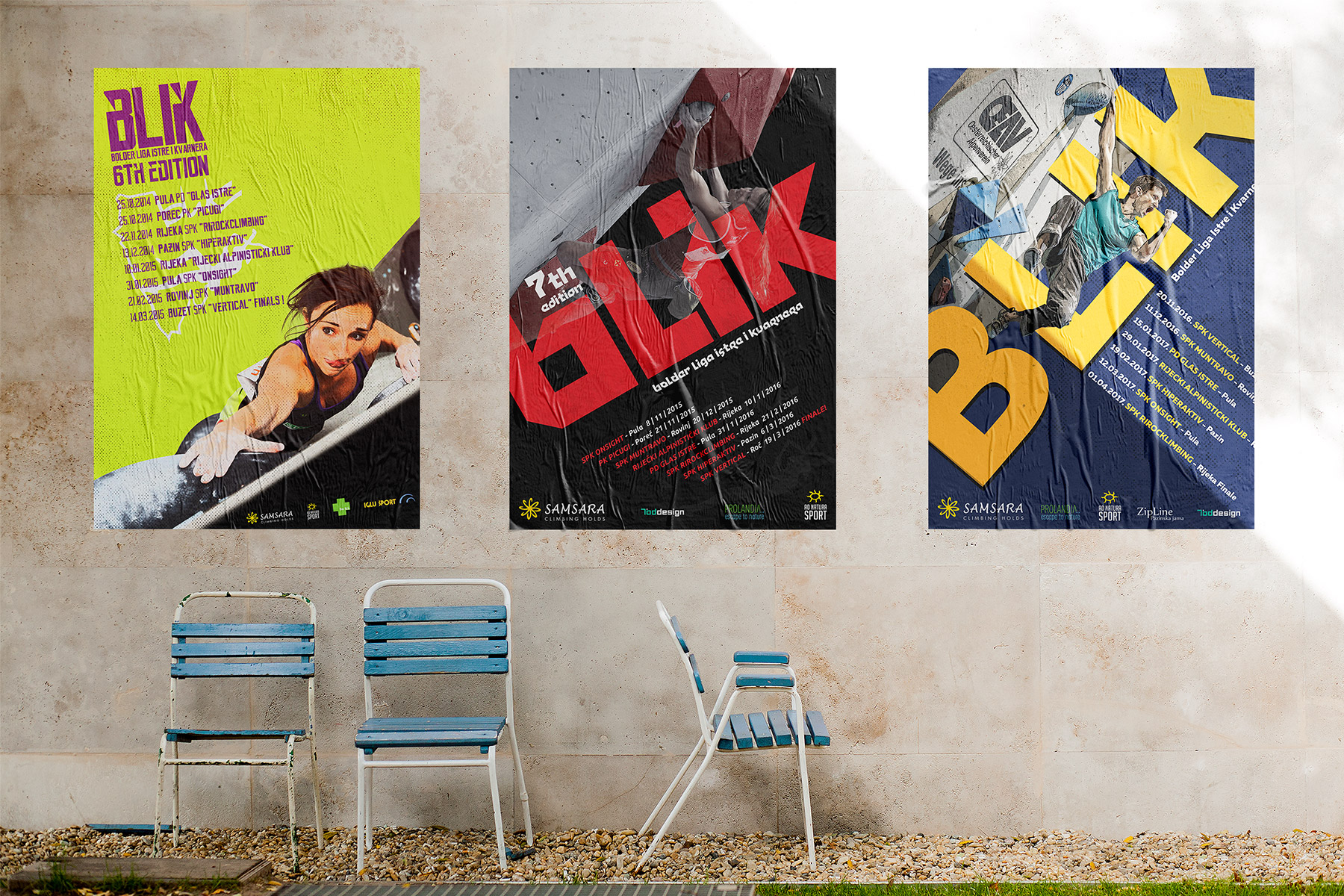 Street wall covered with three Blik ligue posters