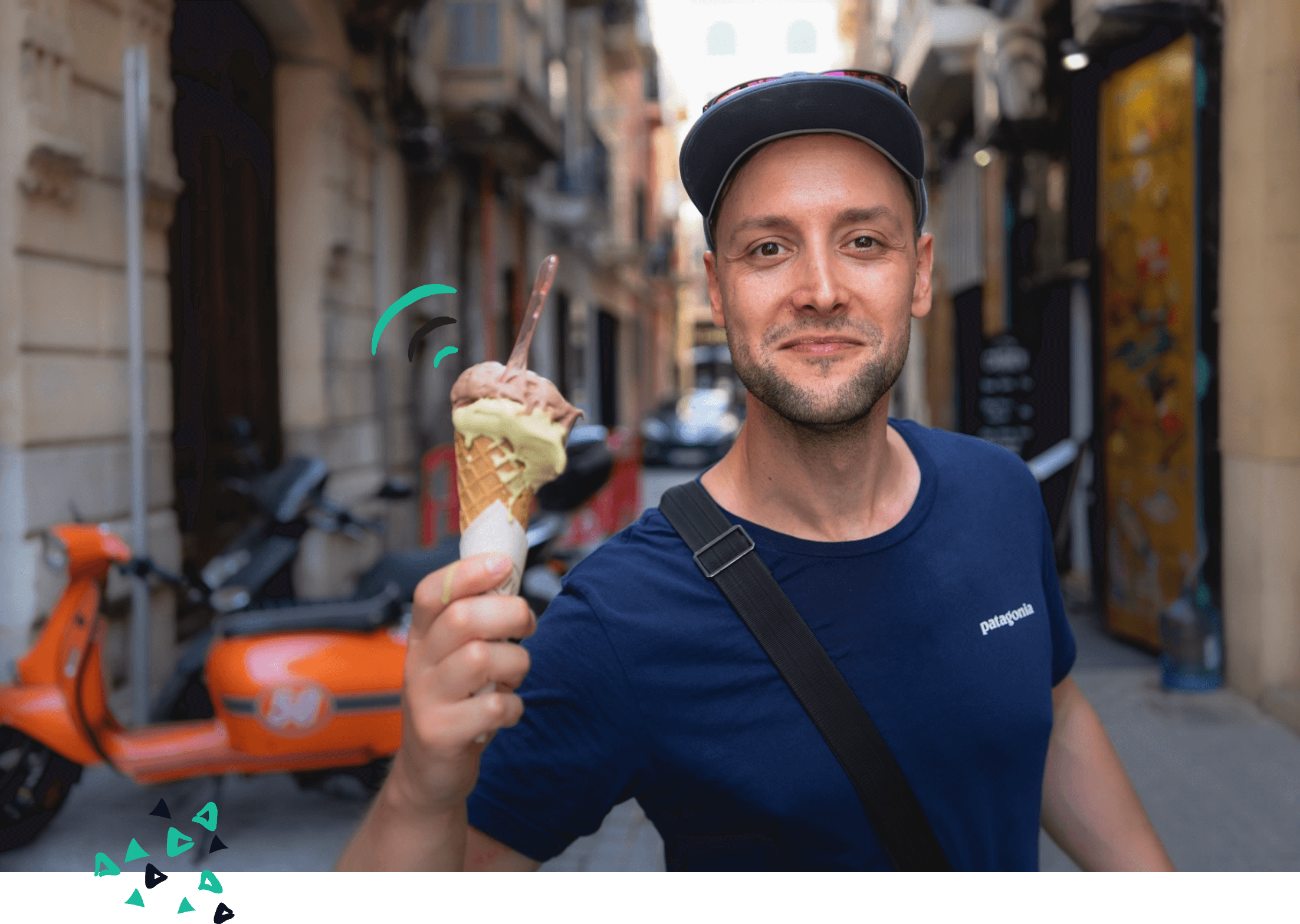 Screen showing Groove email app inbox page in dark mode over a blue background