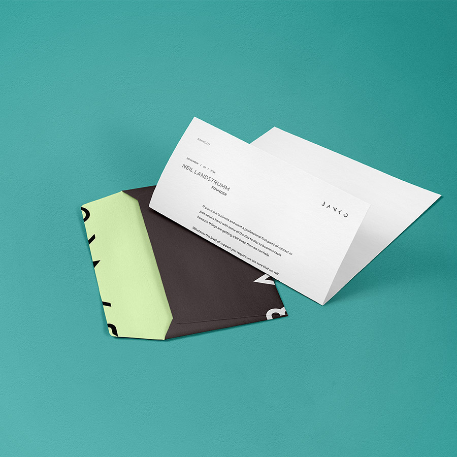 Banko branded letter envelop and letter