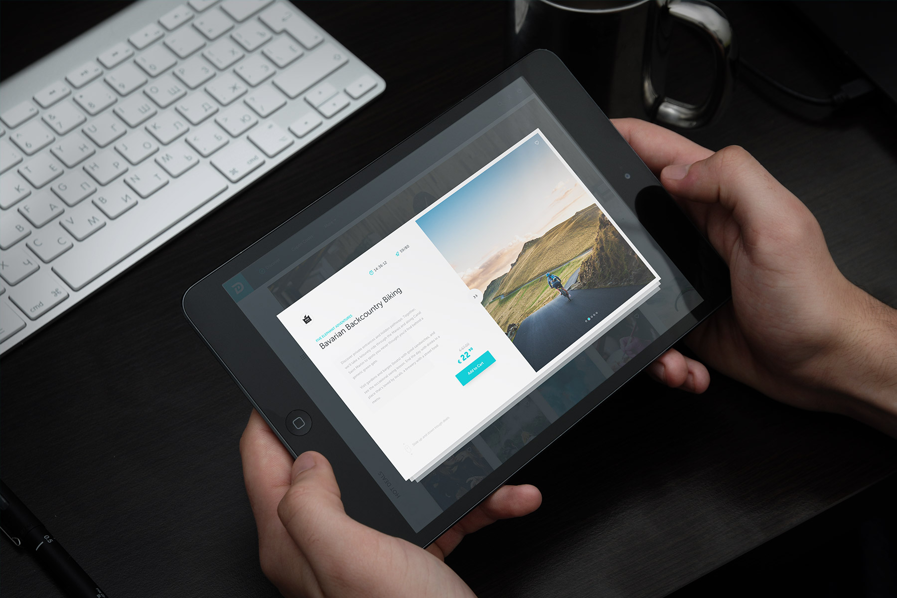 Tablet showing DailyDeal experiences page in form of modal screens