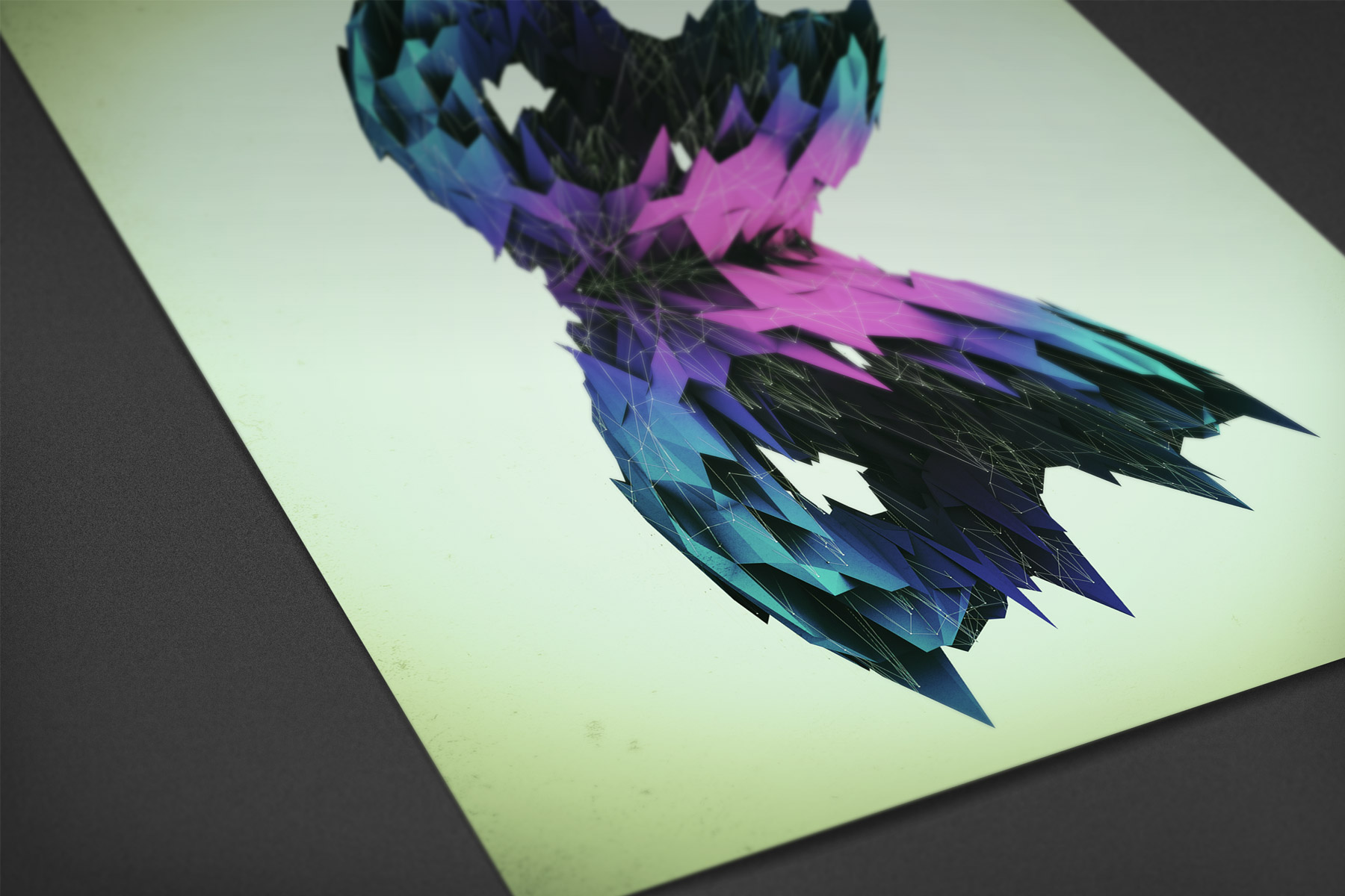 Diagnostika 3D artwork posters on a dark surface