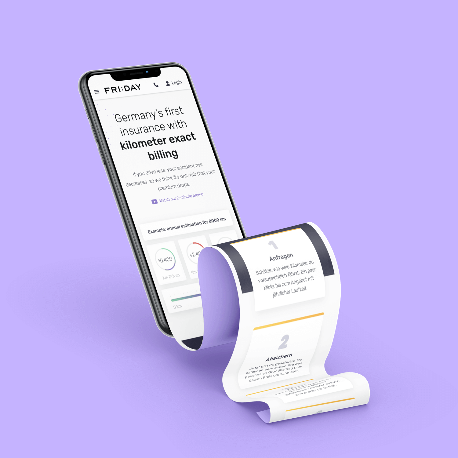 Smartphone showing Friday insurance car mile calculation page