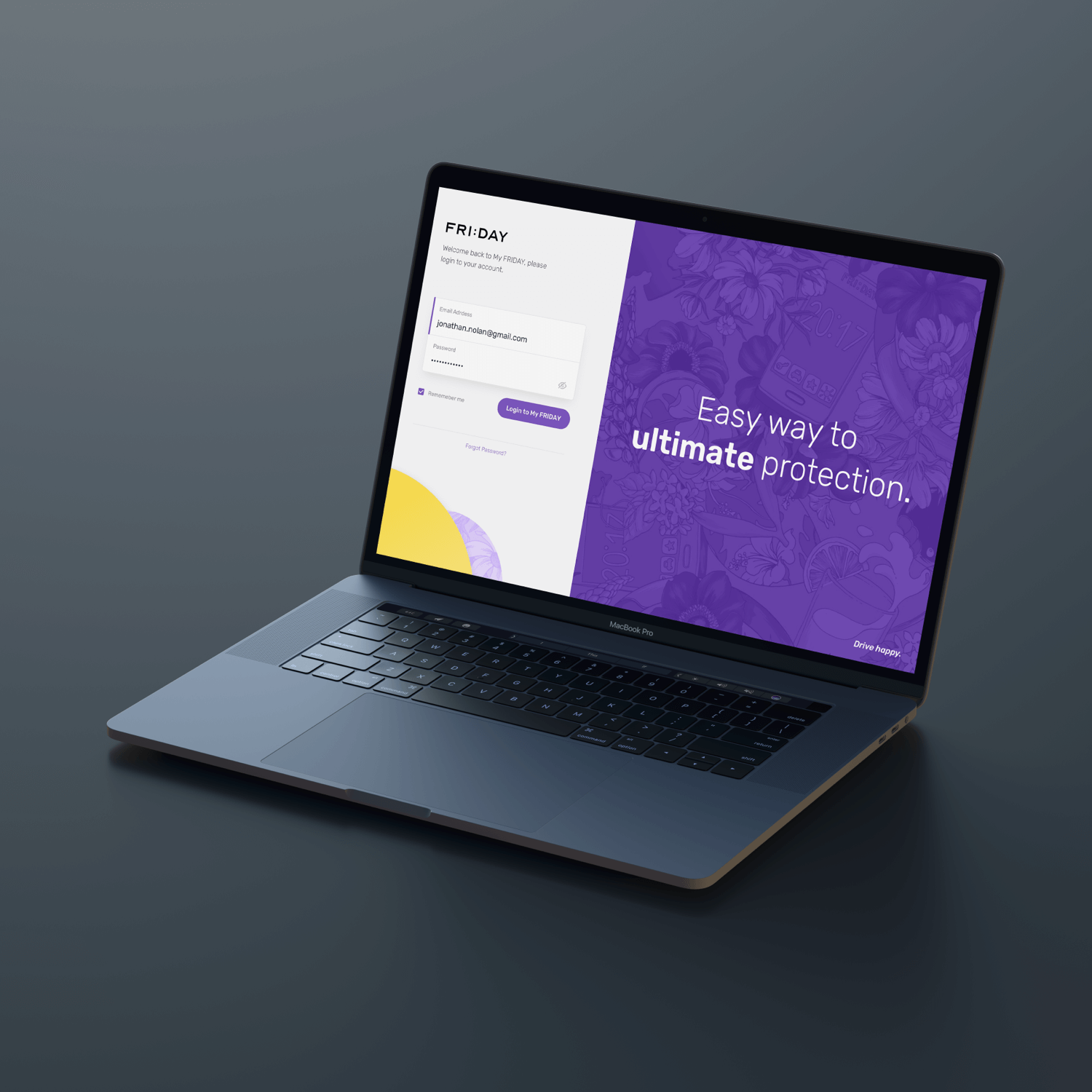 Macbookpro laptop showing Friday login page