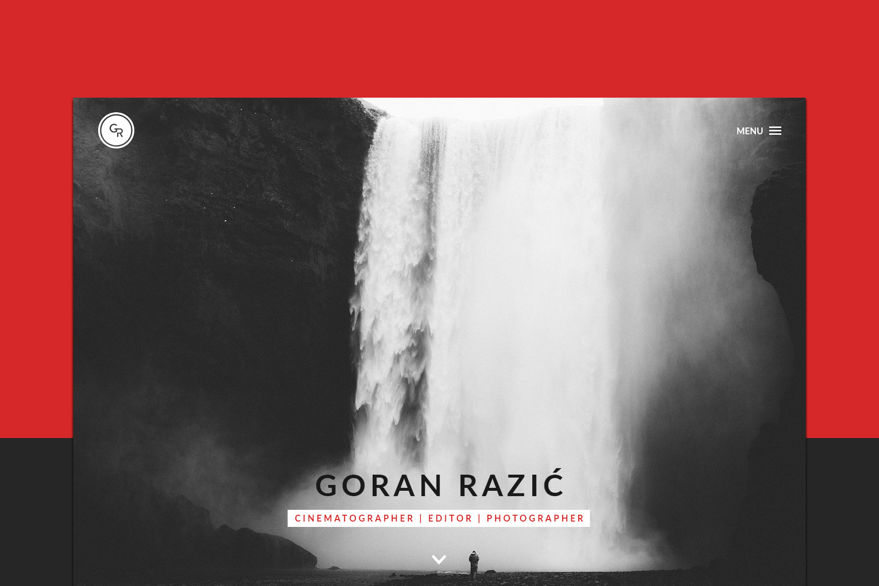 Goran Razic homepage over a red background