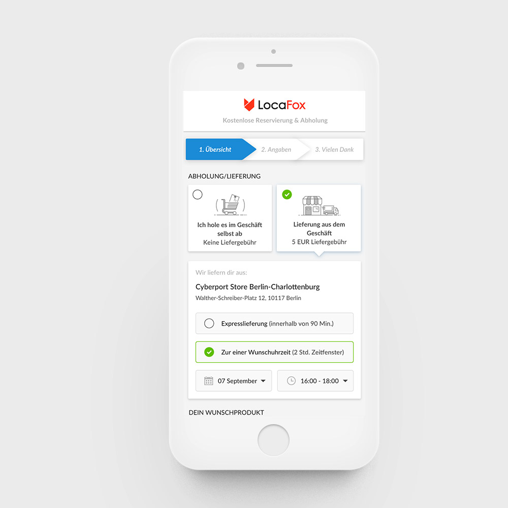 Smartphone illustration showing a Locafox checkout screen