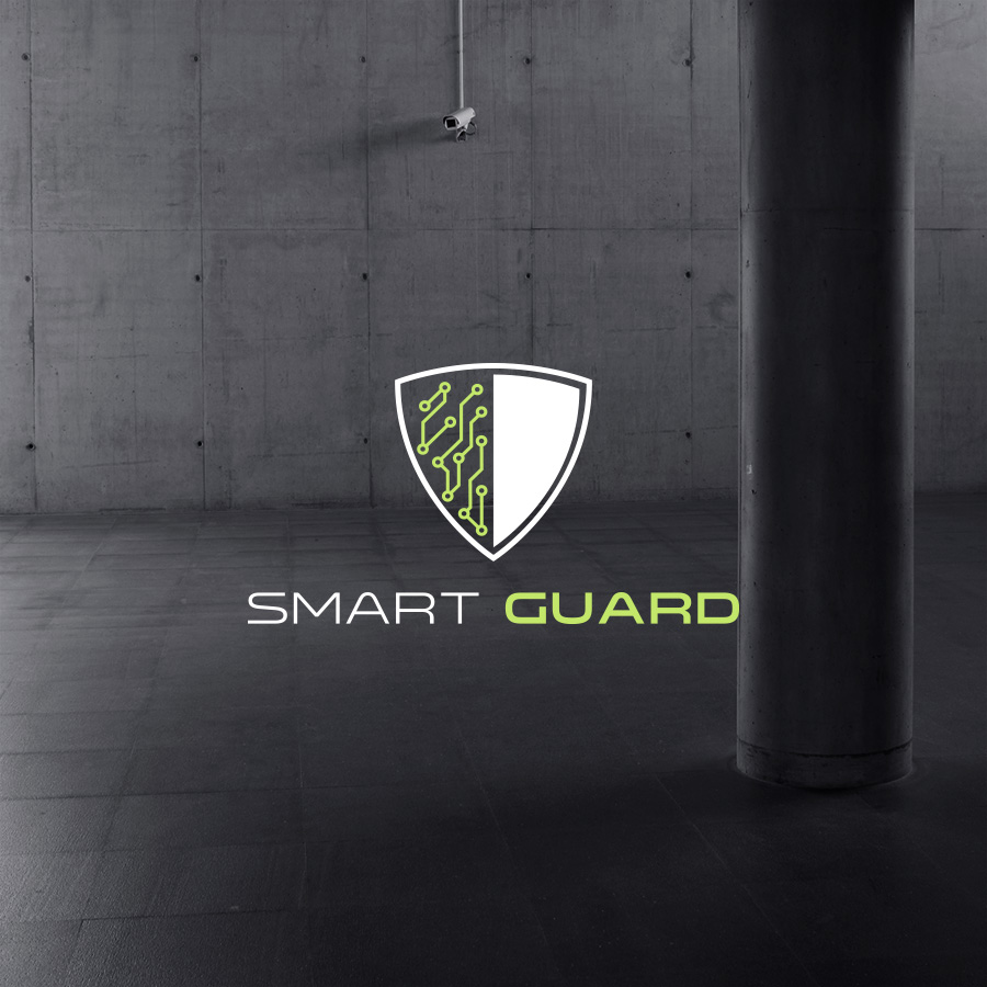Smartguard logo over a photo shopwing a space with a surveilance camera
