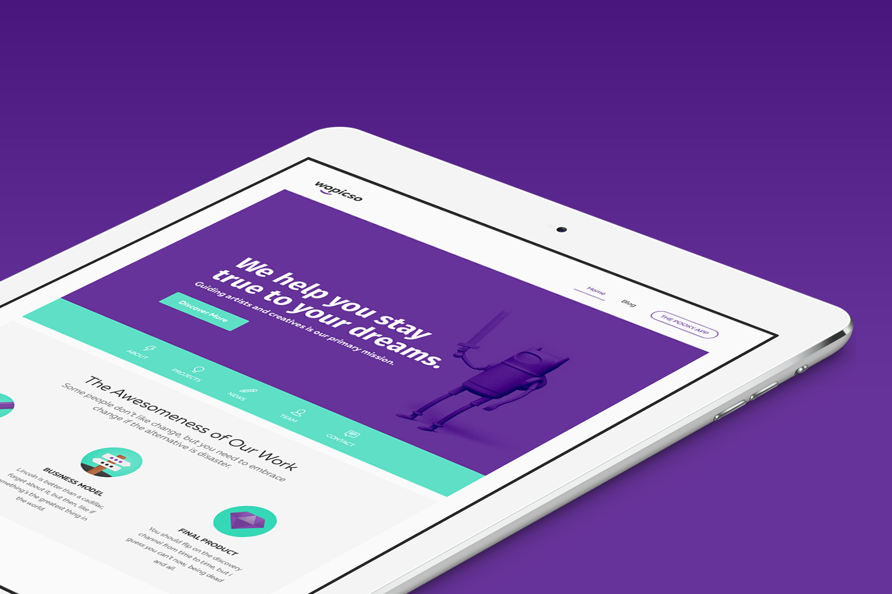 Tablet showing Wopicso home page