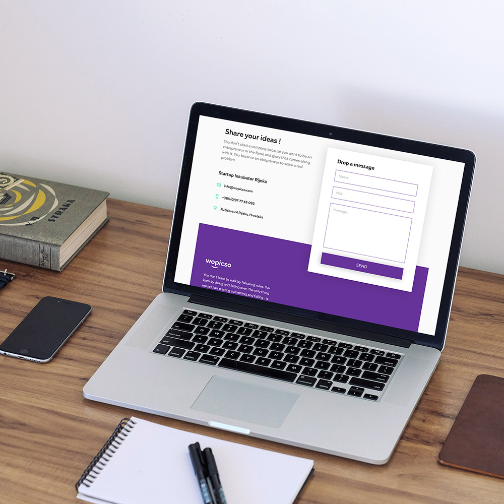 Macbookpro laptop showing Wopicso contact us page
